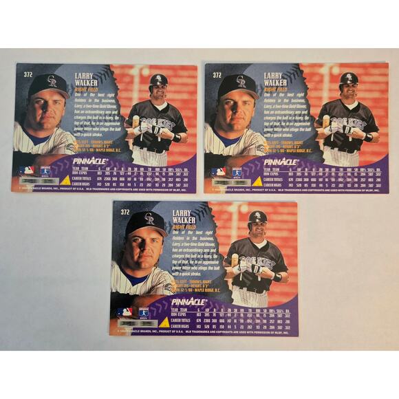 Lot of 3 Larry Walker Pinnacle 1995 MLB Baseball Cards Colorado Rockies Outfield - Picture 2 of 4